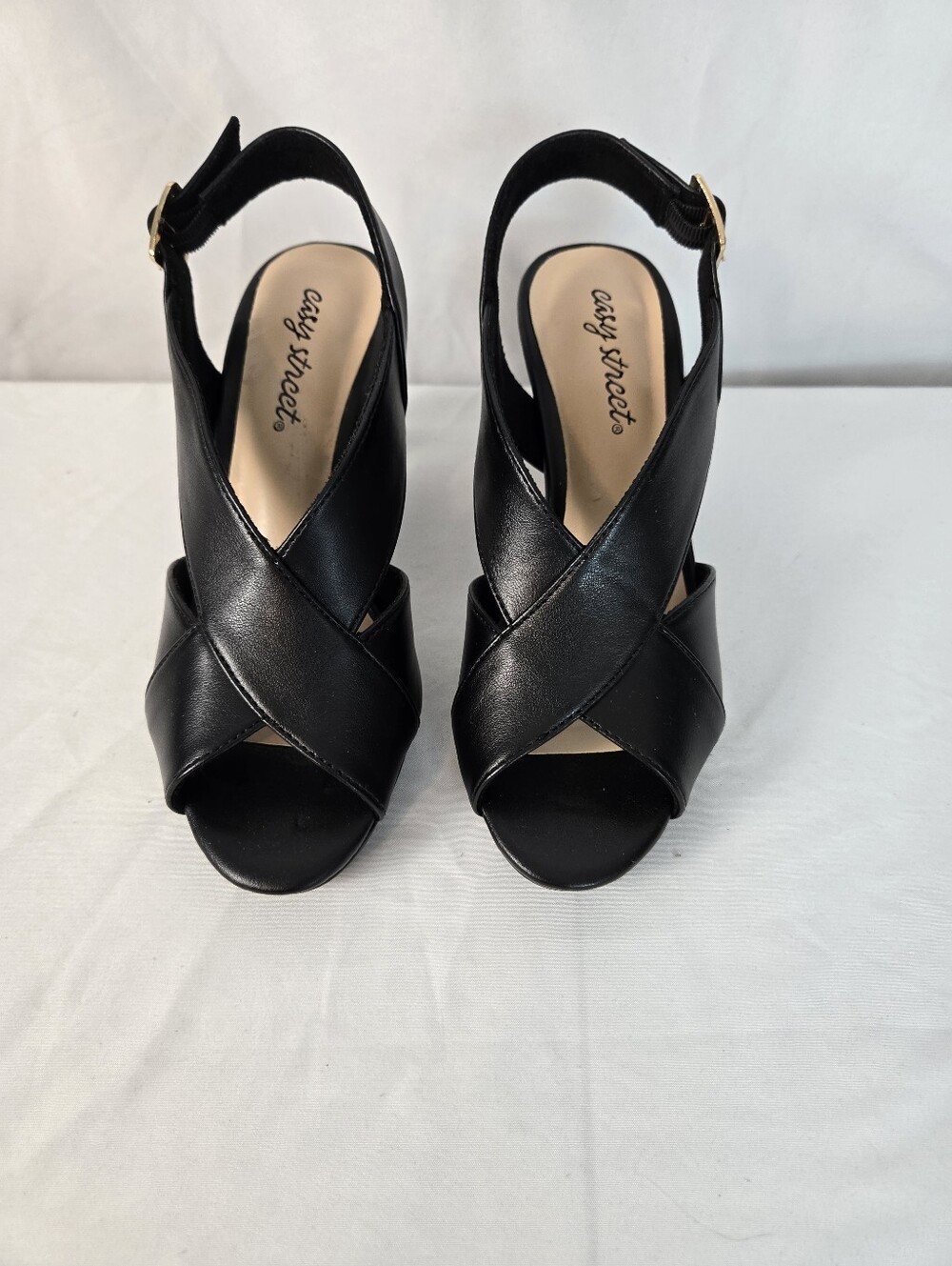 City Streets Black Crisscross Slingback Heels